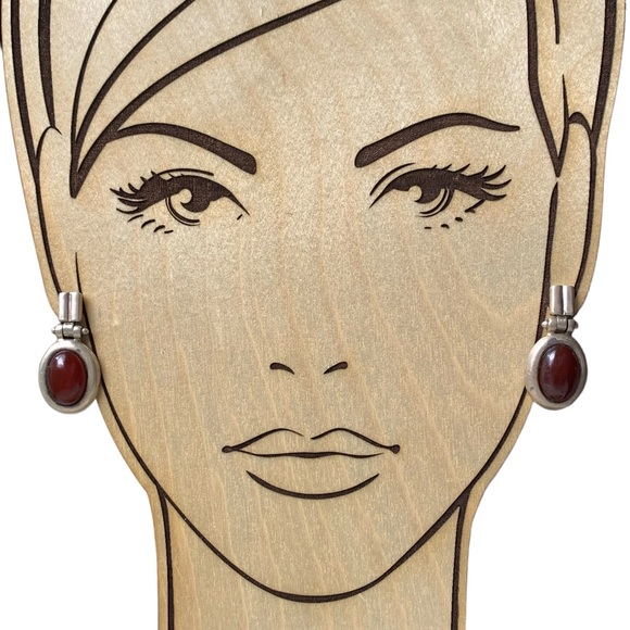 Vintage Sterling Silver Carnelian Cabochon Stone Women’s Earrings Jewelry Red - Picture 3 of 6